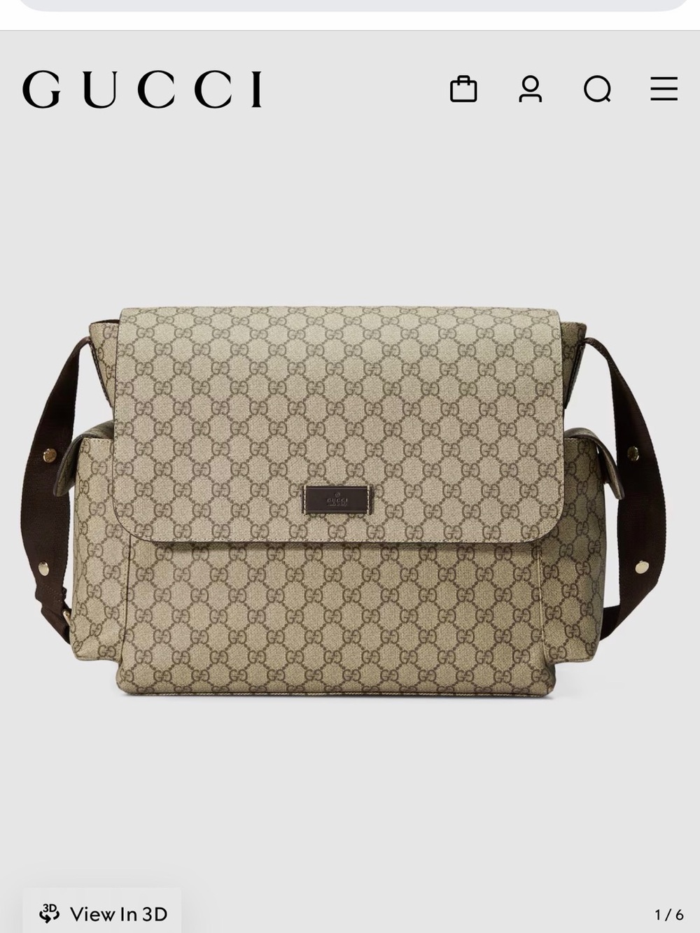 Gucci Beige GG Supreme Diaper Bag with Brown Trim